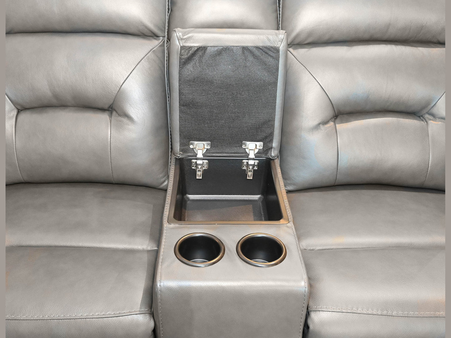 K-Motion Charcoal Power Loveseat w/Adj. Headrest and Console