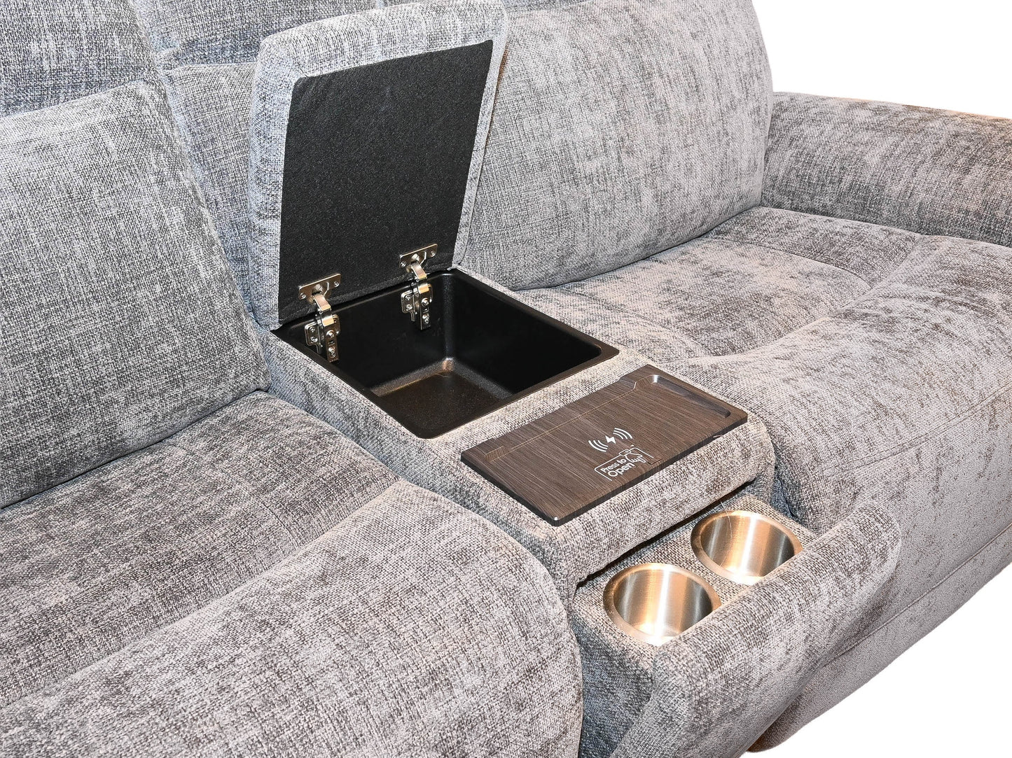 Kuka Grey Fabric Zero Gravity Loveseat w/Console Adj. Headrest