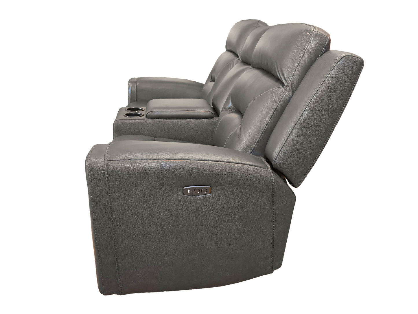 K-Motion Charcoal Power Loveseat w/Adj. Headrest and Console