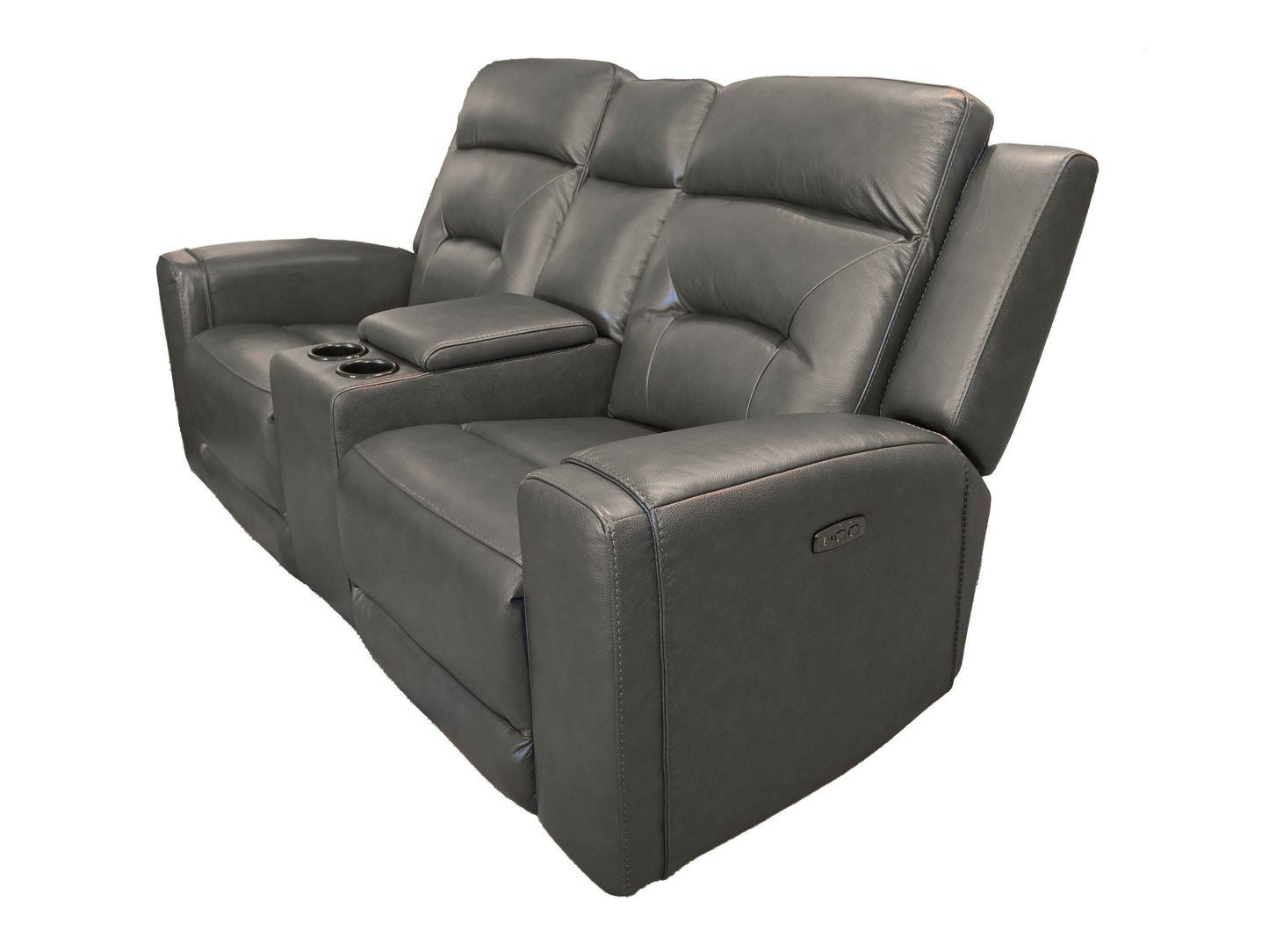 K-Motion Charcoal Power Loveseat w/Adj. Headrest and Console