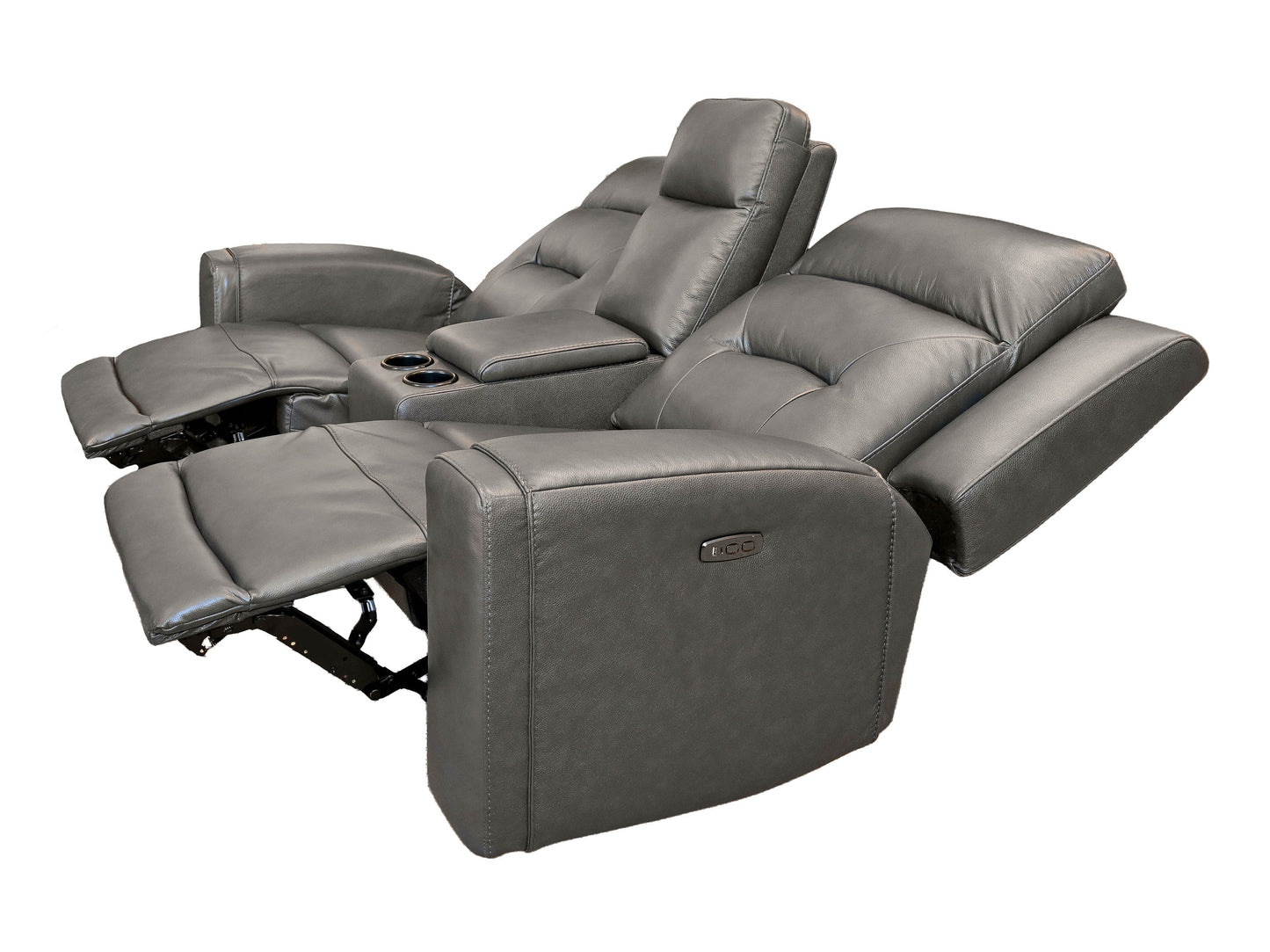 K-Motion Charcoal Power Loveseat w/Adj. Headrest and Console
