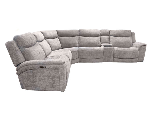 K-Motion Grey Fabric Zero Wall Power Corner Sectional